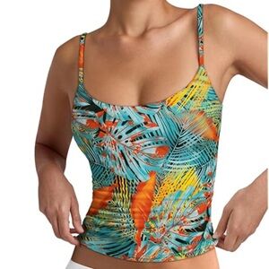 NWT Colorful Tropical Double Layer Comfy Spaghetti Strap Crop Top PinkmStyle